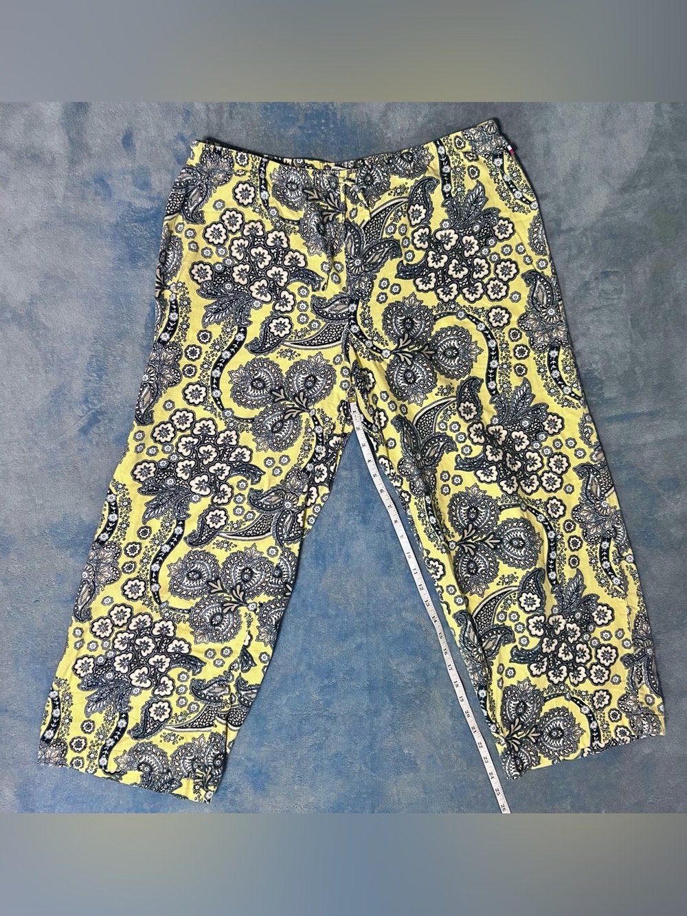 Tommy Hilfiger Yellow & Navy Floral Paisley Cropped Pajama Pants